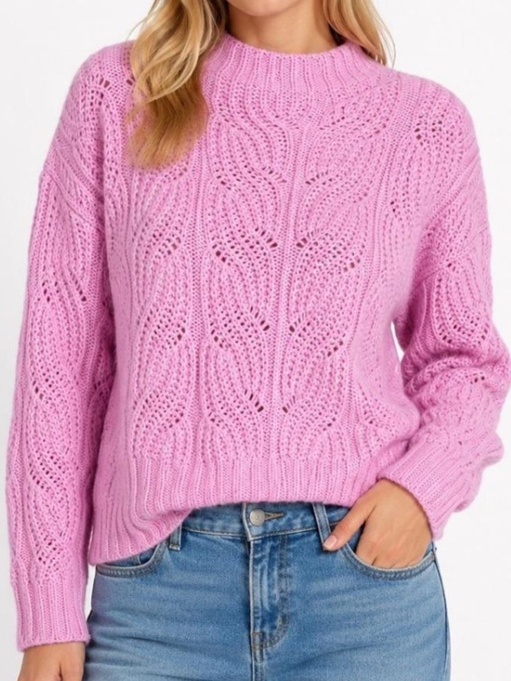 J. Crew Knit Sweater Long Sleeve Funnel Neck Sweater Pointelle Roll neck S